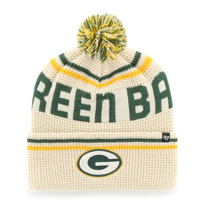  Green Bay Packers '47 Quattrle Cuffed Knit Hat with Pom - Natural