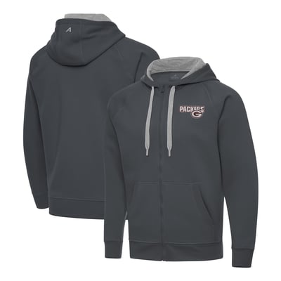 Green Bay Packers Antigua Woodland Camo Victory Full-Zip Hoodie - Charcoal