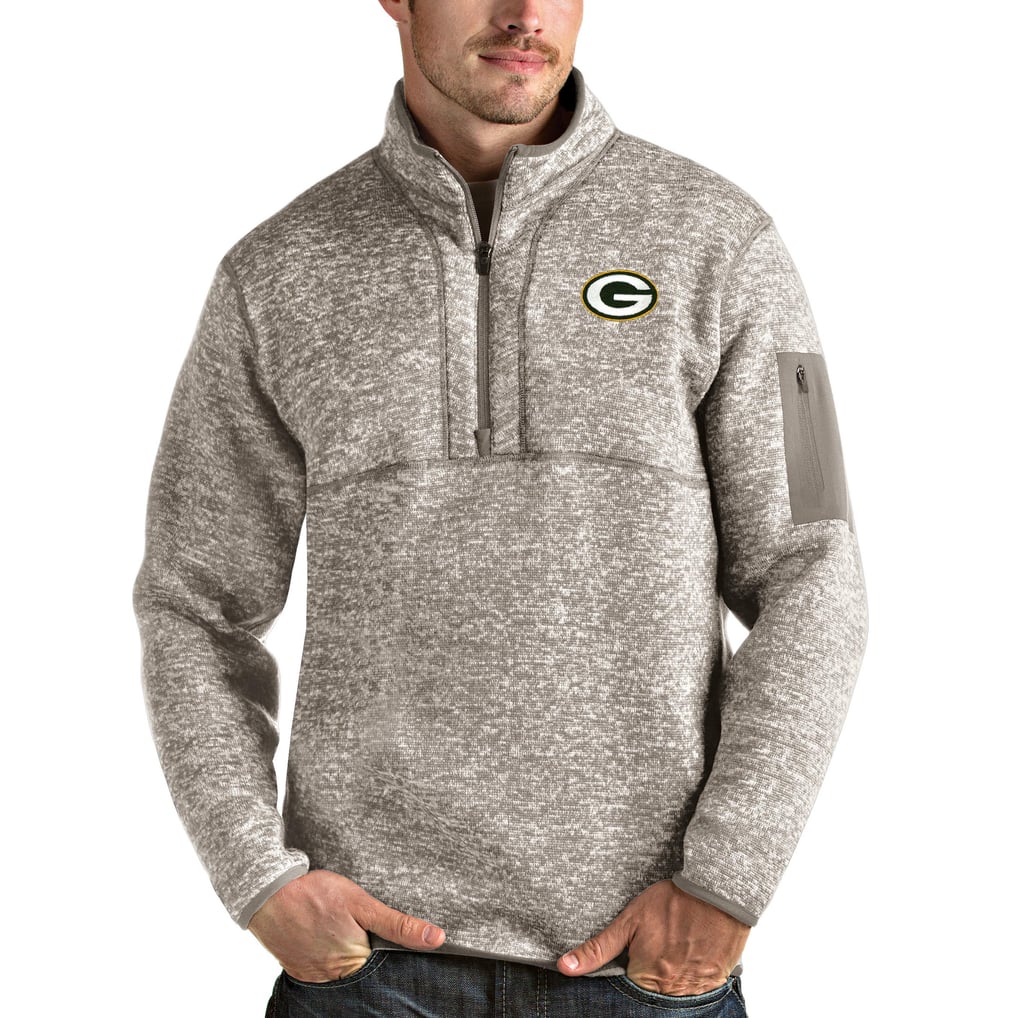 Green Bay Packers Antigua Fortune Quarter-Zip Pullover Jacket - Oatmeal