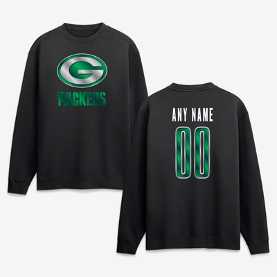 Green Bay Packers  Metallic Mascot Personalized Name & Number Sweatshirt - Black