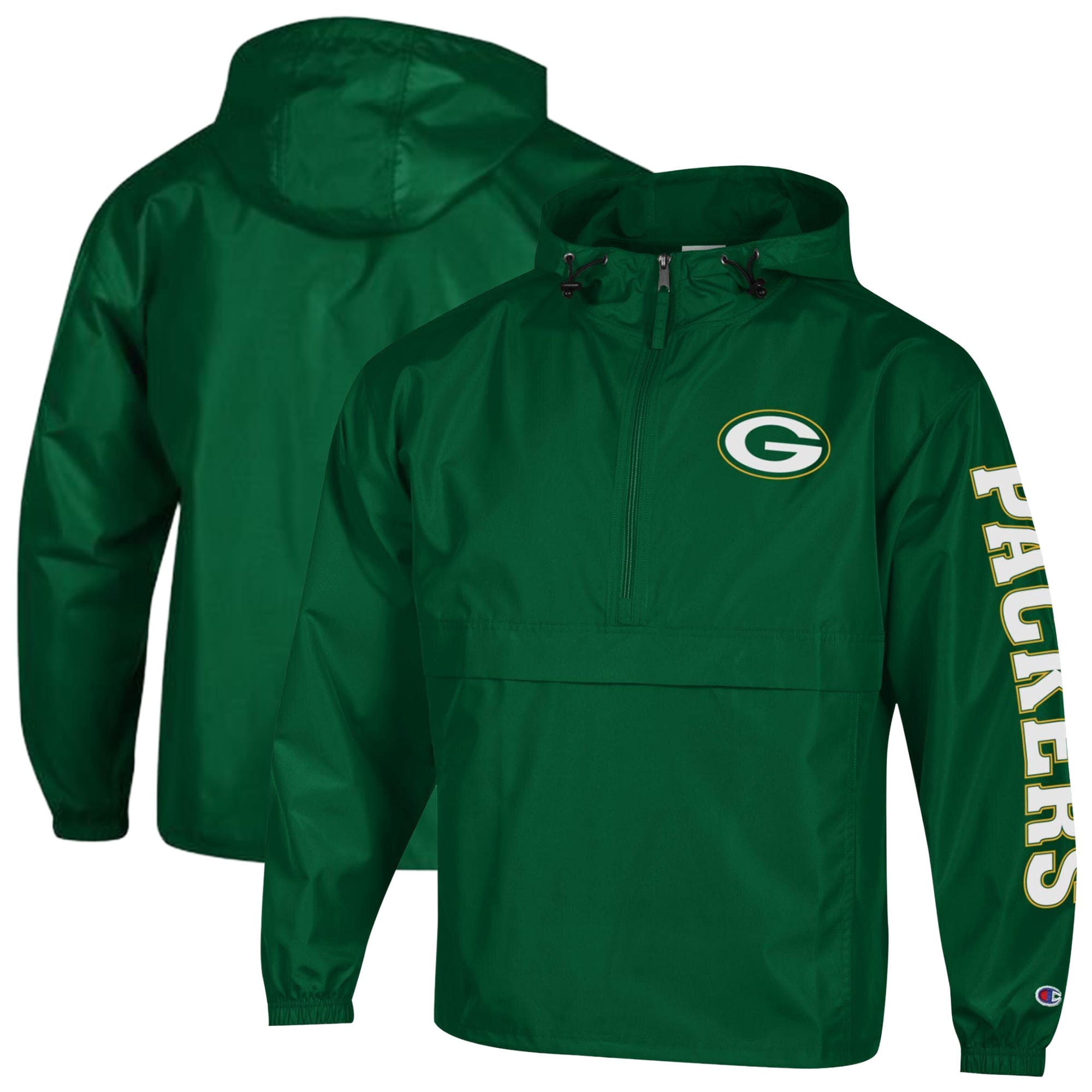 Men's Green Bay Packers Champion Green Packable Hooded Windbreaker Half ...