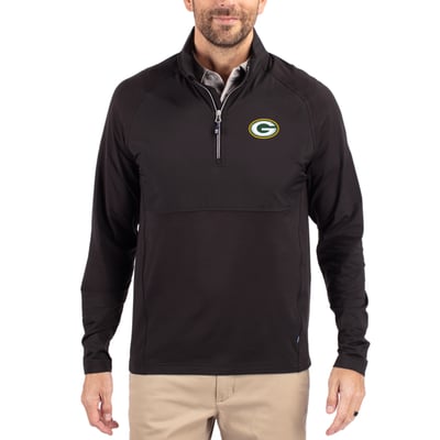 Green Bay Packers Cutter & Buck Adapt Eco Knit Hybrid Recycled Quarter-Zip Raglan Jacket - Black