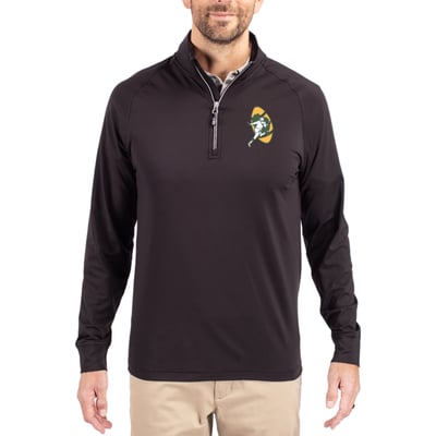 Green Bay Packers Cutter & Buck Adapt Eco Knit Stretch Recycled Quarter-Zip Throwback Pullover Top - Black