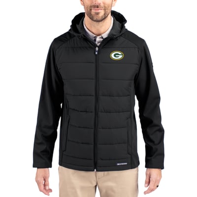Green Bay Packers Cutter & Buck  Evoke PrimaLoft Hybrid Eco Softshell Recycled Full-Zip Hooded Jacket - Black