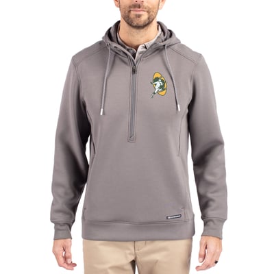 Green Bay Packers Cutter & Buck Throwback Roam Eco Half-Zip Recycled Pullover Hoodie - Gray