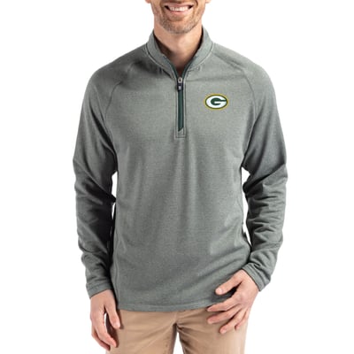 Green Bay Packers Cutter & Buck Peshastin Eco Fleece Tri-Blend Raglan Recycled Quarter-Zip Jacket -  Heather Green