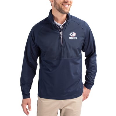 Green Bay Packers Cutter & Buck Adapt Eco Knit Hybrid Recycled Quarter-Zip Pullover Top - Navy