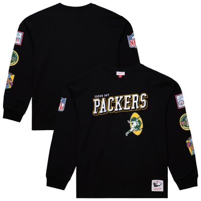  Green Bay Packers Mitchell & Ness Training Camp Vintage Logos Long Sleeve T-Shirt - Black