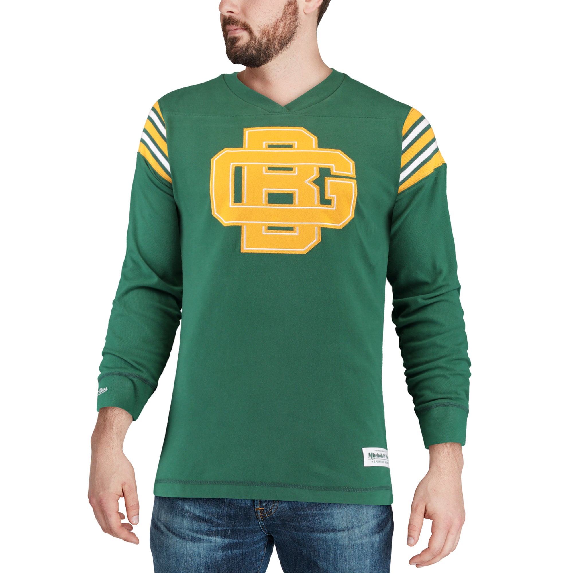 Men's Green Bay Packers Mitchell & Ness Green Team Captain V-Neck