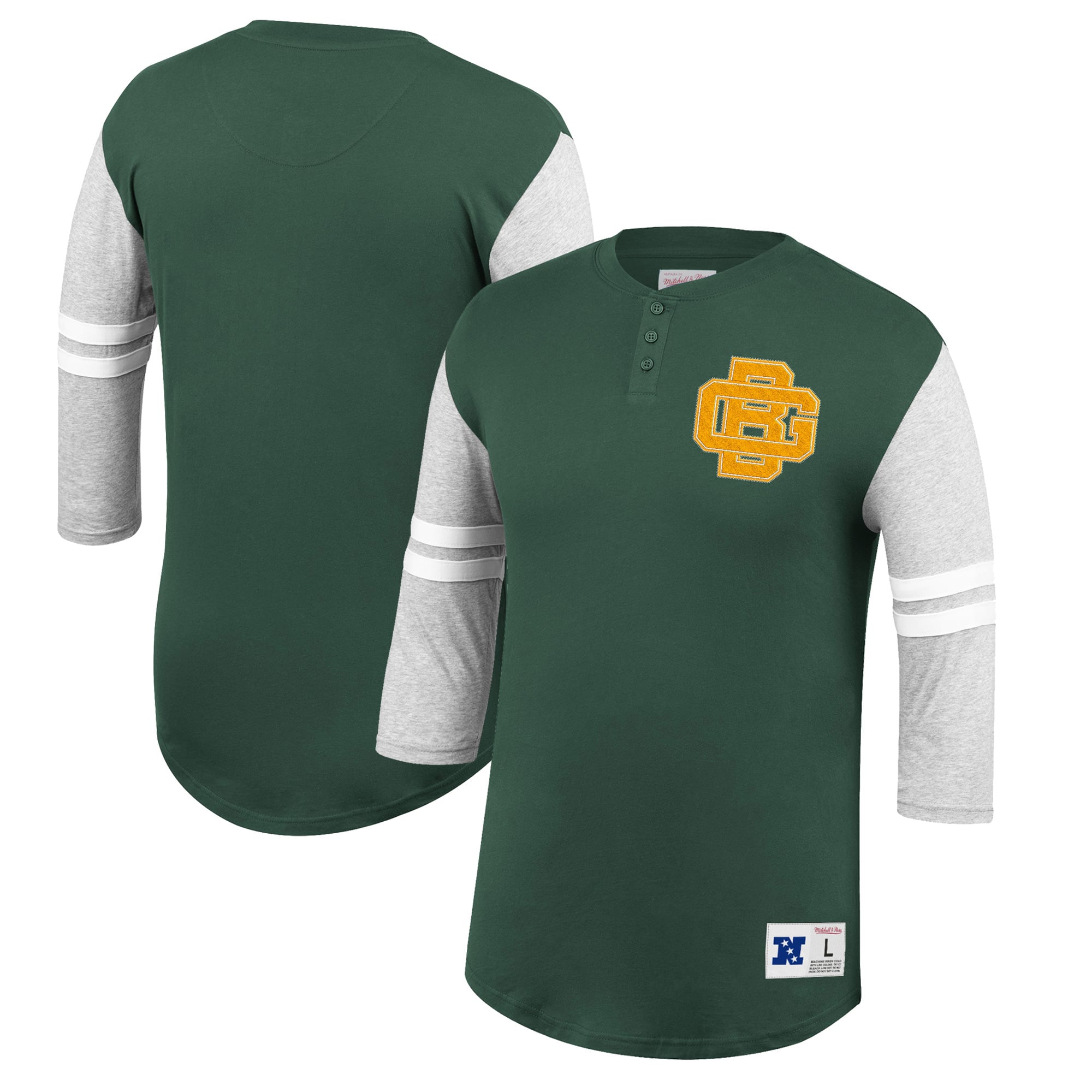 Men's Green Bay Packers Mitchell & Ness Green Team Logo 3/4-Sleeve