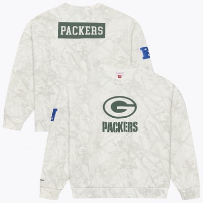  Green Bay Packers Mitchell & Ness Ghosted Crewneck Sweatshirt - White