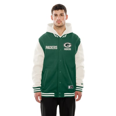 Green Bay Packers New Era Full-Snap Fleece Hooded Jacket - Green/Cream