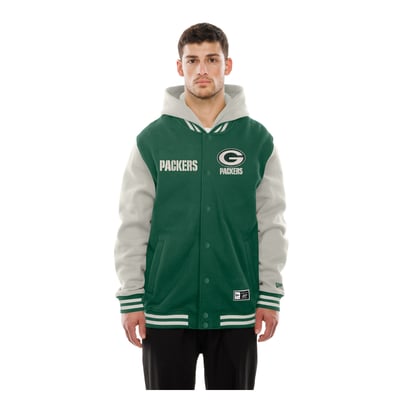 Green Bay Packers New Era Full-Snap Fleece Hooded Jacket - Green/Cream