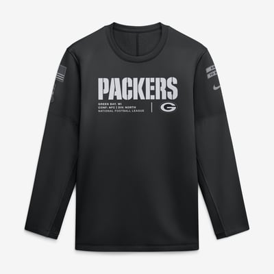  Green Bay Packers Nike 2026 Salute to Service Sideline Coaches Crewneck Therma-FIT Sweatshirt - Black
