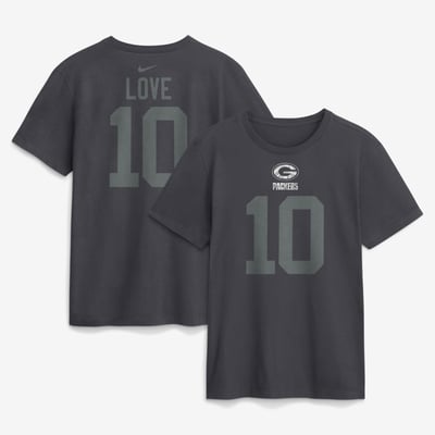 Jordan Love Green Bay Packers Nike Name & Number T-Shirt - Anthracite