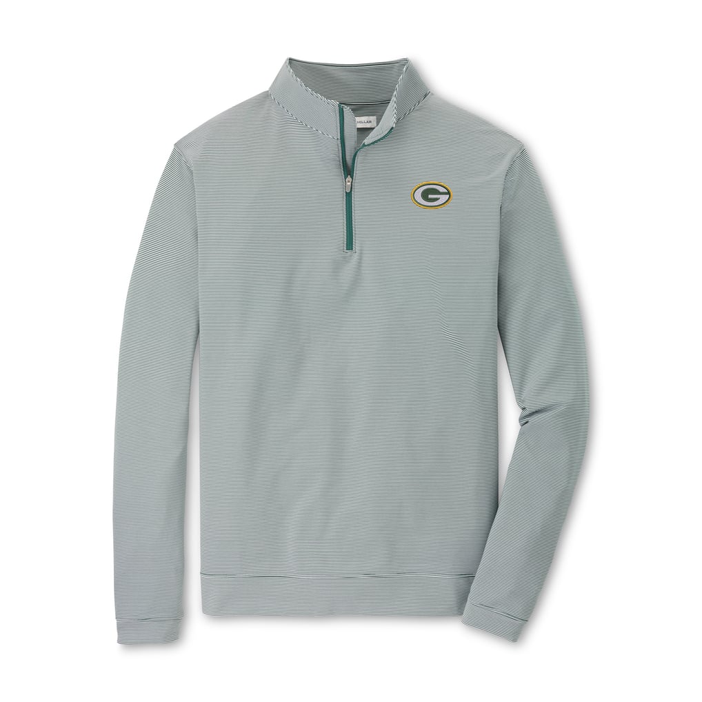 Green Bay Packers Peter Millar Perth Sugar Stripe Performance Quarter-Zip Pullover - Green/White