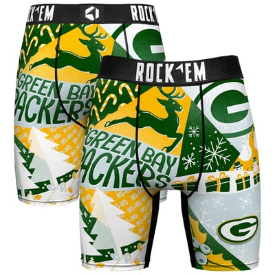Green Bay Packers Rock Em Socks Holiday Tacky Remix Boxer Briefs - Green