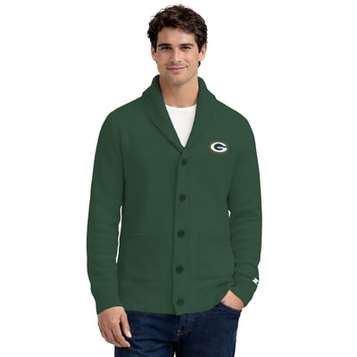 Green Bay Packers Starter Shawl Collar Heavy Knit Cardigan Sweater - Green