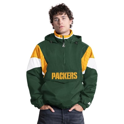 Green Bay Packers Starter The Throwback Half-Zip Hooded Jacket - Green