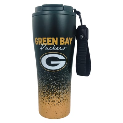 Green Bay Packers Pegasus 20oz Splatter Script Stainless Steel ProSip Coffee Cup with Strap