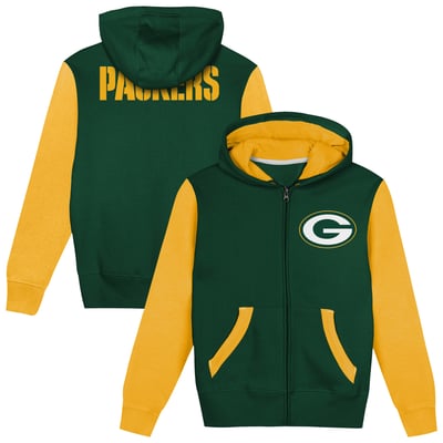  Green Bay Packers Outerstuff  Preschool Stadium Colorblock Full-Zip Hoodie - Green/Gold