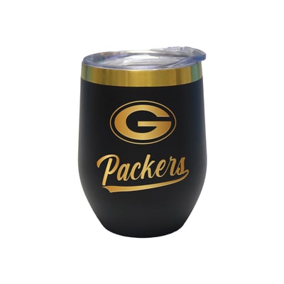 Green Bay Packers The Memory Company 12oz. Stainless Steel Gold Lettering Stemless Wine Tumbler