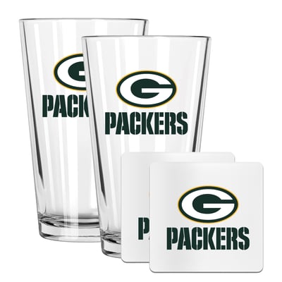 Green Bay Packers The Memory Company 16oz. Pint Glass and Coaster Set