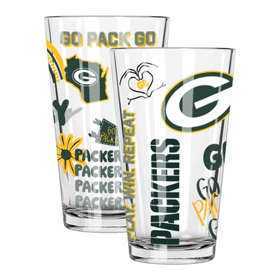 Green Bay Packers The Memory Company 2-Pack 16oz. Pint Glass Loco Design Set