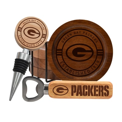 Green Bay Packers The Memory Company Coaster, Bottle Opener & Wine Stopper Set