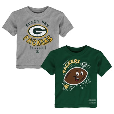  Green Bay Packers Mitchell & Ness Toddler Two-Pack Sketched Up T-Shirt Set  - Hunter Green/Heather Gray