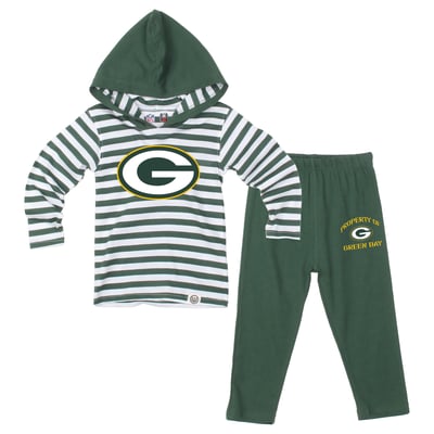  Green Bay Packers Wes & Willy Toddler Stripe Hooded Long Sleeve Top and Pant Set - Green