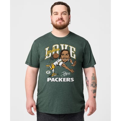Jordan Love Green Bay Packers Homage Unisex Caricature Player Graphic Tri-Blend T-Shirt - Green