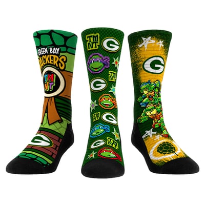  Green Bay Packers Rock Em Unisex TMNT Three-Pack Crew Sock Set - Green