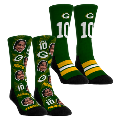 Jordan Love Green Bay Packers Rock Em Unisex Player Football Guy Two-Pack Crew Sock Set