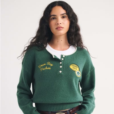 Green Bay Packers Abercrombie & Fitch Women's Merino Wool-Blend Henley Sweater - Green