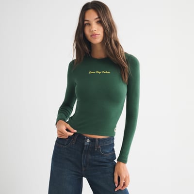 Green Bay Packers Abercrombie & Fitch Women's Script Long Sleeve T-Shirt - Green
