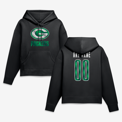 Green Bay Packers Women's Forged Mascot Personalized Name & Number Hoodie - Black