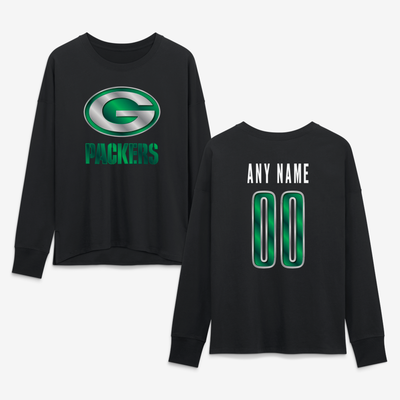 Green Bay Packers Women's Forged Mascot Personalized Name & Number Long Sleeve T-Shirt - Black