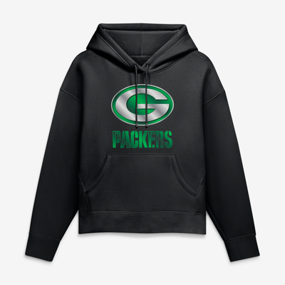 Green Bay Packers Women's Metallic Mascot Hoodie - Black