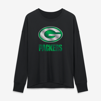Green Bay Packers Women's Metallic Mascot Long Sleeve T-Shirt - Black