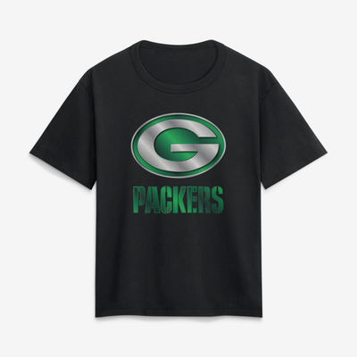 Green Bay Packers Women's Metallic Mascot T-Shirt - Black