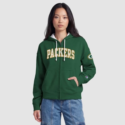  Green Bay Packers Champion Women's Contrast Liner Full-Zip Hoodie - Green
