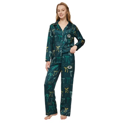  Green Bay Packers Concepts Sport Women's Poppy Satin Long Sleeve Top and Pants Sleep Set - Green