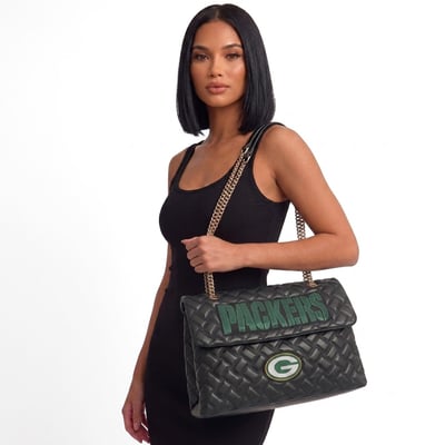 Green Bay Packers Cuce Women's Vegan Leather Oversized Tote Bag - Black
