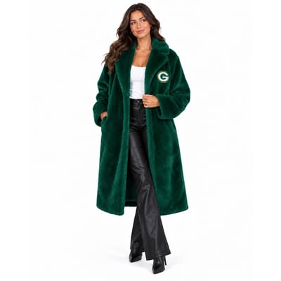 Green Bay Packers FABGATING by Cuce Women's Longline Crystal Faux Fur Jacket - Green