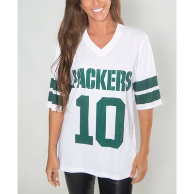 Jordan Love Green Bay Packers FABGATING by Cuce Women's Crystal V-Neck Tunic - White