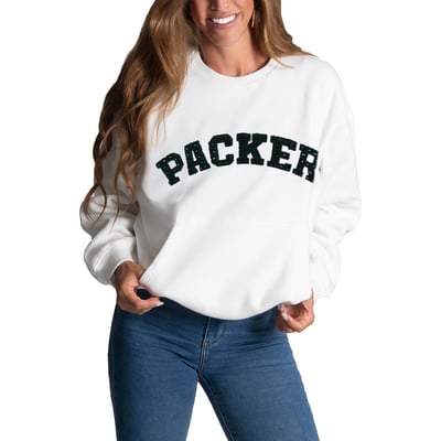 Green Bay Packers FABGATING by Cuce Women's Chenille Jeweled Sweatshirt - White
