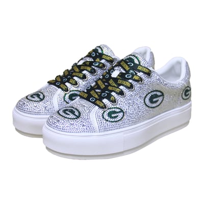  Green Bay Packers FABGATING by Cuce Women's Crystal Team Logo Sneakers - White