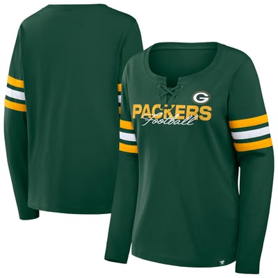 Green Bay Packers Fanatics Women's Plus Size Coverage Scheme Lace-Up Long Sleeve T-Shirt - Green/Gold