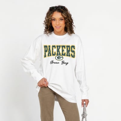 Green Bay Packers Gameday Couture Women's Sweet Spot Oversized Long Sleeve T-Shirt - White